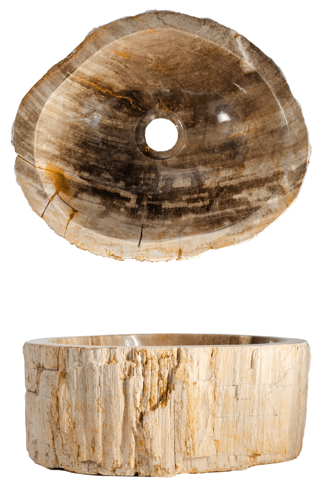 LINHA PETRIFICADA – Cubas esculpidas à partir de madeira petrificada (fóssil)
