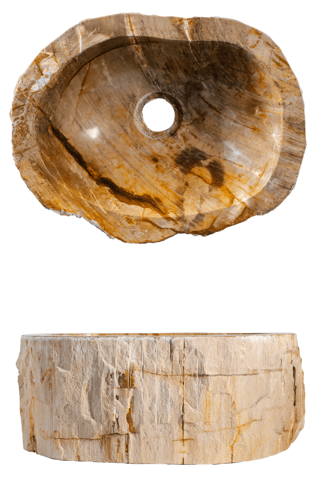 LINHA PETRIFICADA – Cubas esculpidas à partir de madeira petrificada (fóssil)