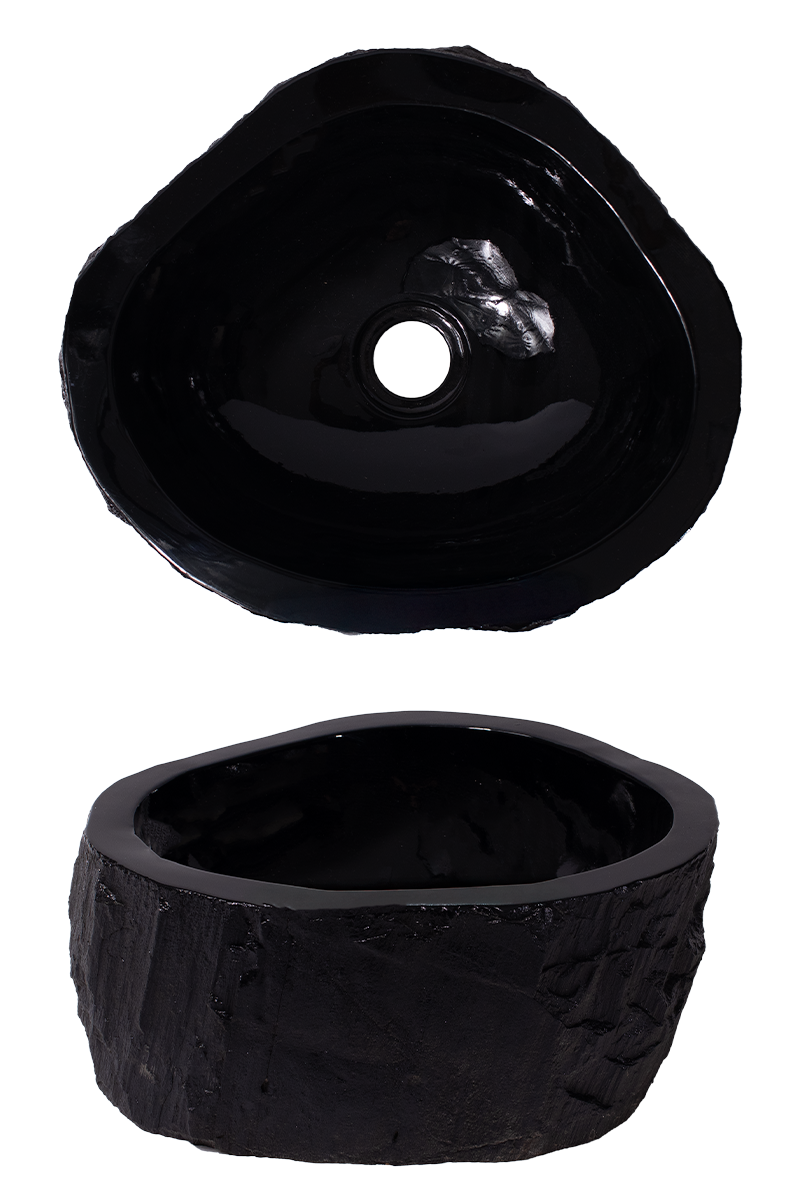 Cuba Pia Madeira petrificada, cor black piano, exterior rústico - LINHA PETRIFICADA