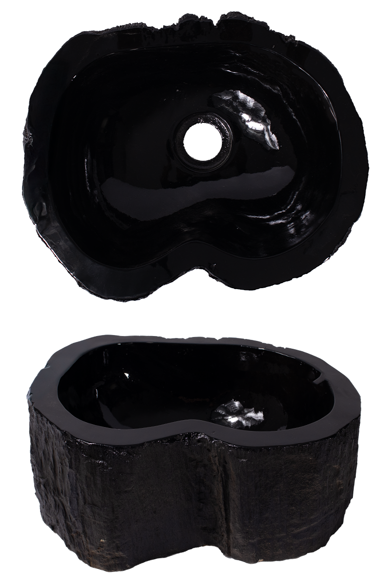 Cuba Pia Madeira petrificada, cor black piano, exterior rústico - LINHA PETRIFICADA