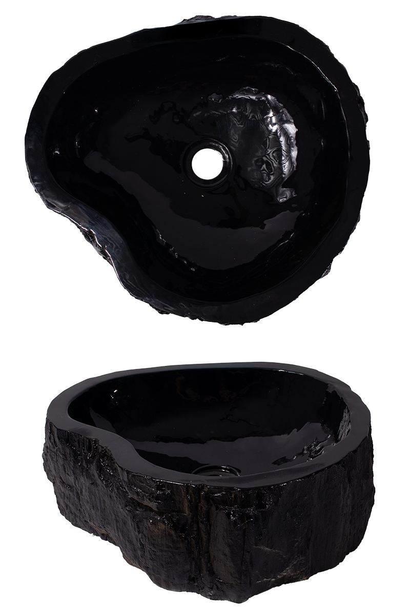 Cuba Pia Madeira petrificada, cor black piano, exterior rústico - LINHA PETRIFICADA