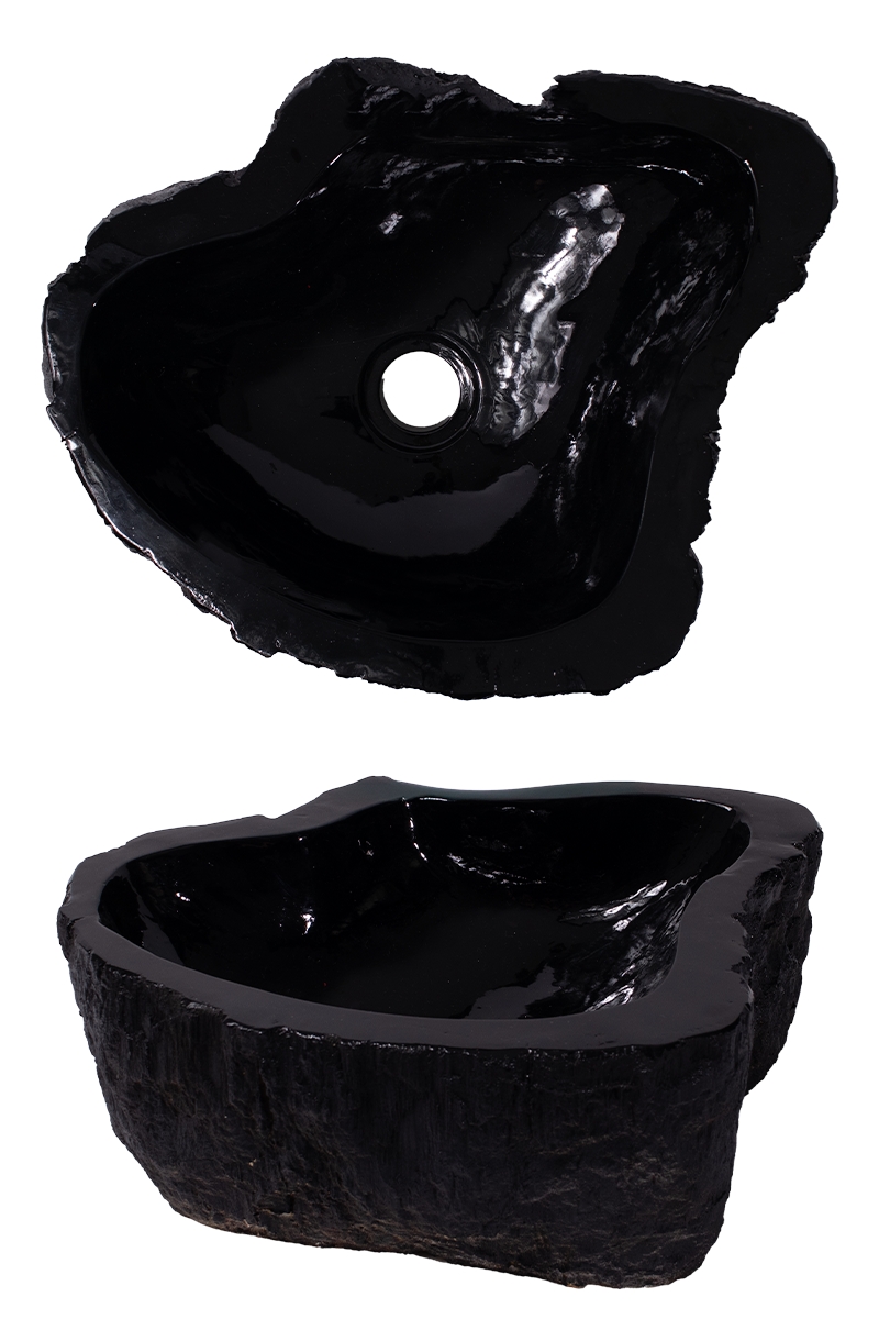 Cuba Pia Madeira petrificada, cor black piano, exterior rústico - LINHA PETRIFICADA