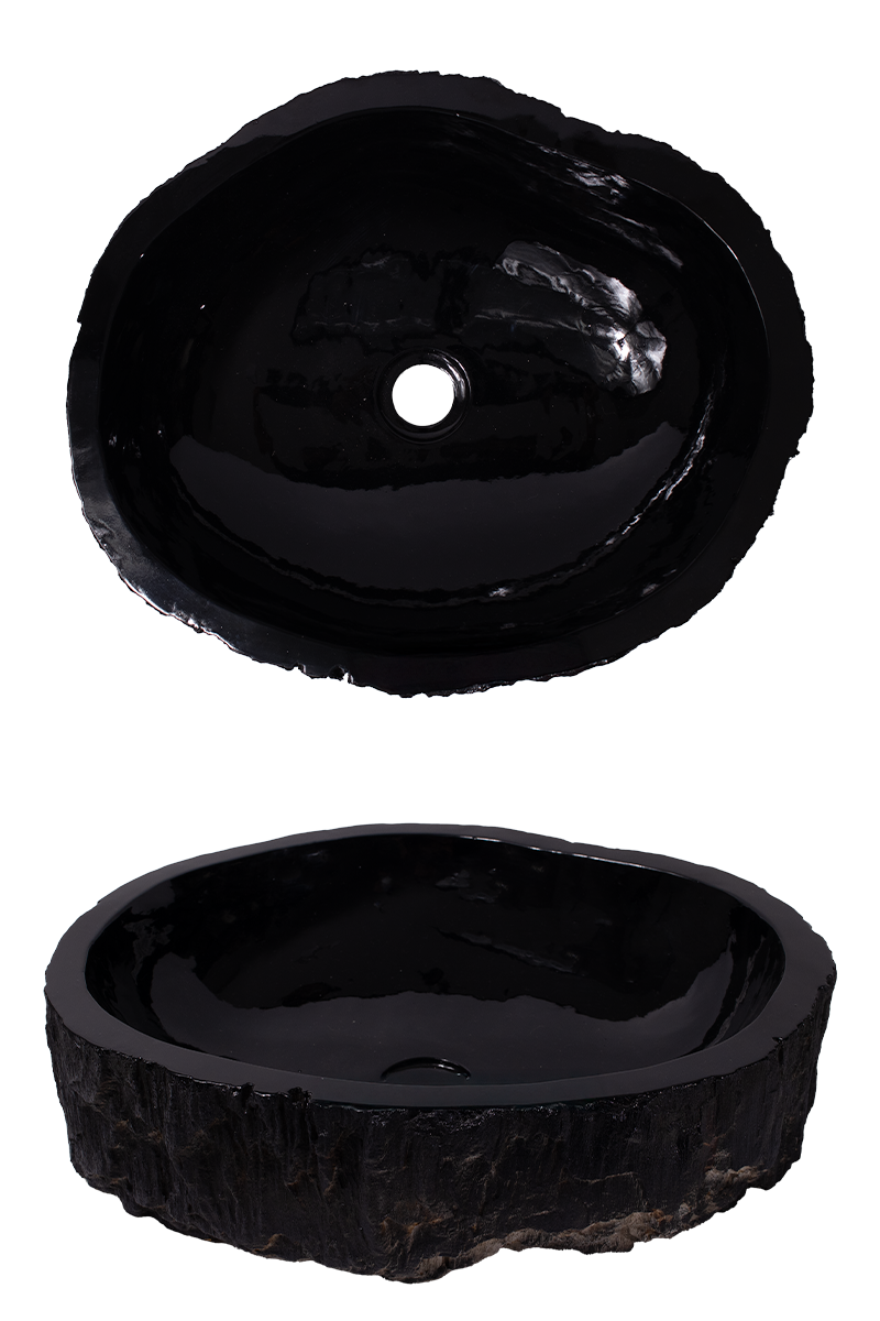 Cuba Pia Madeira petrificada, cor black piano, exterior rústico - LINHA PETRIFICADA