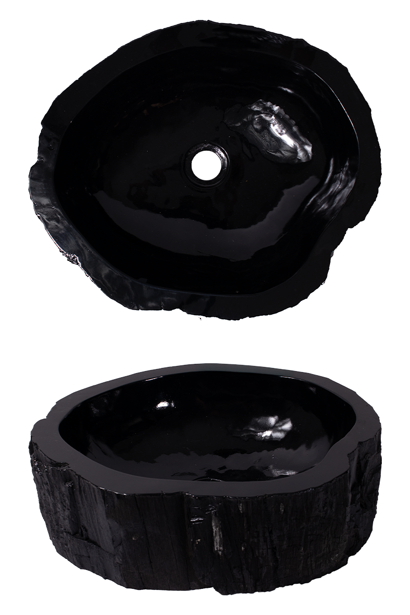 Cuba Pia Madeira petrificada, cor black piano, exterior rústico - LINHA PETRIFICADA